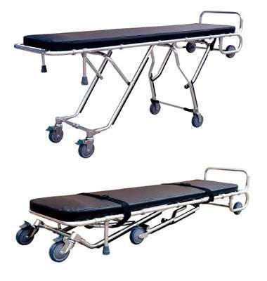 AME PRO 1000-500E Mortuary Cot with black pad and straps AME PRO 1000-500E Mortuary Cot with black pad and straps